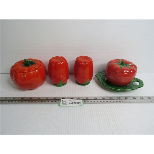 Tomato Salt & Pepper (Occupied Japan) - Lidded Bowl (Occupied Japan) - Tomato Dish on Plate (no mark