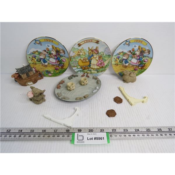 (3) Easter Parade Plates - Misc. Small Trinket Animals - Cay Animal Plate w/Small Pig Head Cups