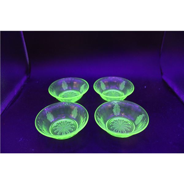 (4) Small Uranium Glass Bowls