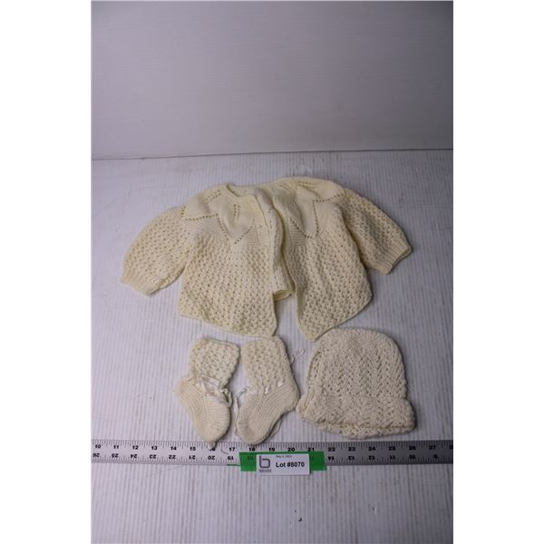 Hand Knit Baby Clothing Set from the 1960s (Missing One Sock)