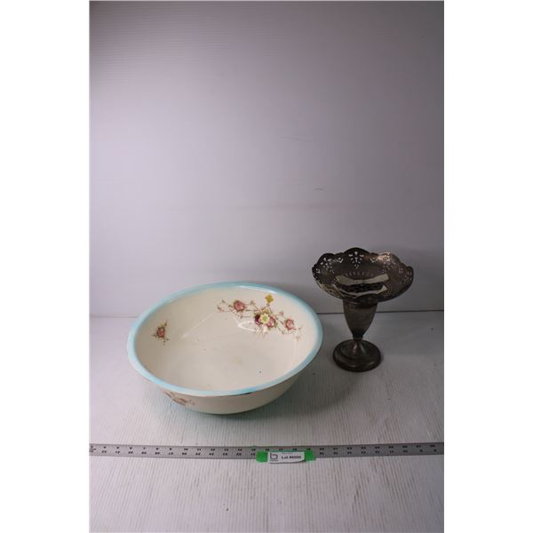 Large Enamel Bowl and Misc.