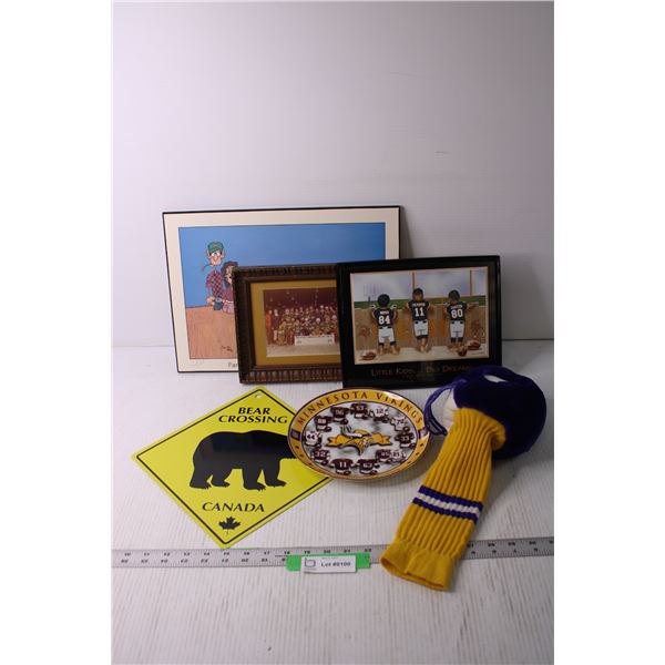 Lot of Assorted Art and Misc. Hockey and Football Items