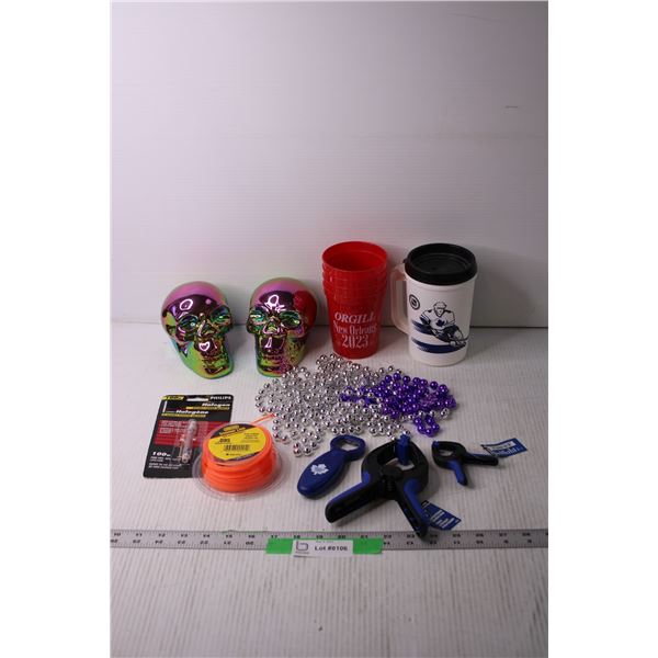 Lot of Assorted Items - Plastic Hockey Mug, Decorations