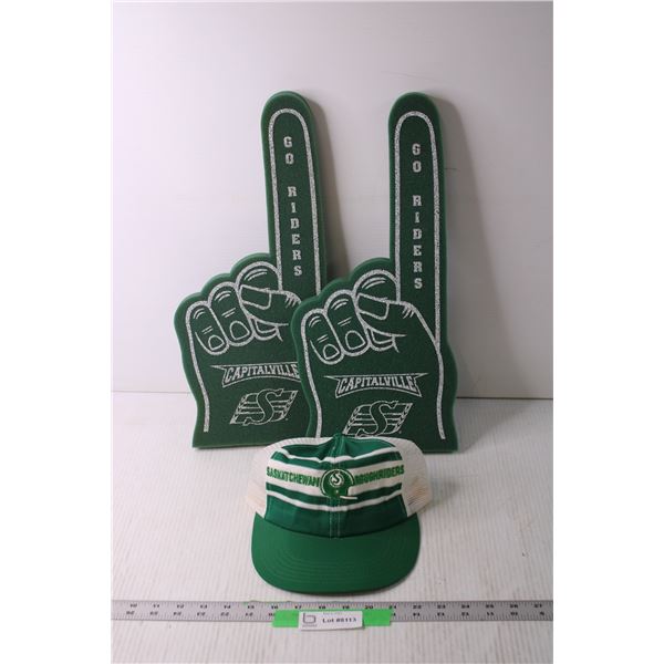 Saskatchewan Roughriders Foam Fingers and Ball Cap