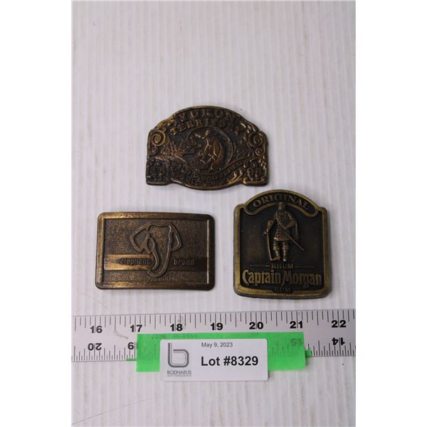 (3) Metal Belt Buckles - Captain Morgan, Yukon