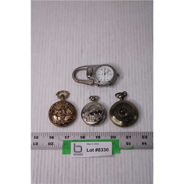 (3) Pocket Watches and Watch Clip