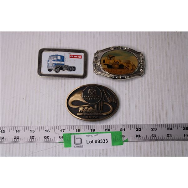 (3) Metal Belt Buckles - GMC, Tractor