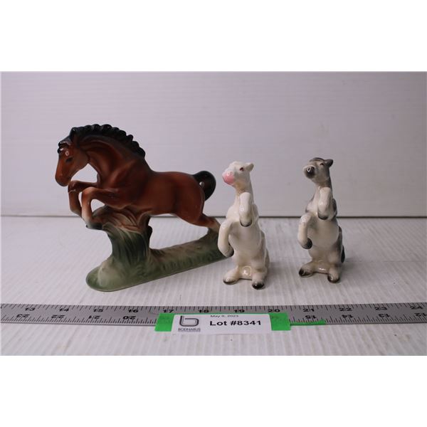 (3) Ceramic Horse Figurines (Large Horse has a Broken Leg)