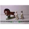 Image 1 : (3) Ceramic Horse Figurines (Large Horse has a Broken Leg)
