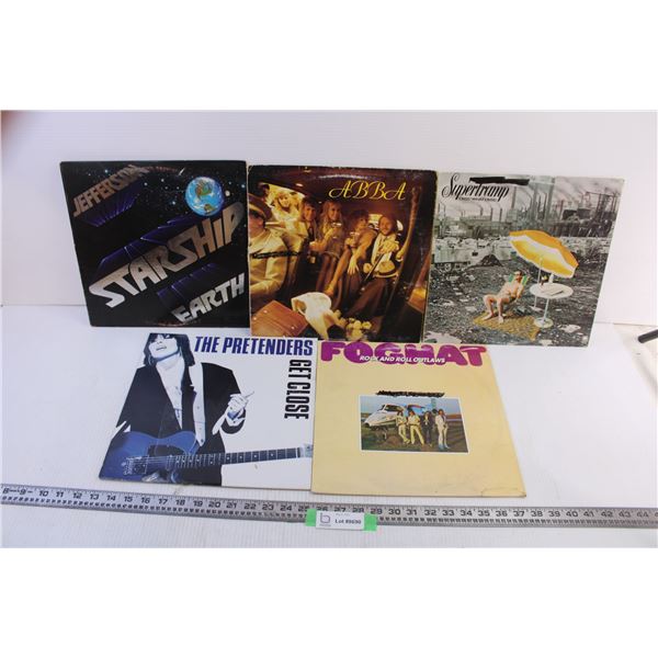 (5) Assorted Vinyl Albums (The Pretenders, Fogahat, Supertramp, ABBA, Jefferson starship earth)