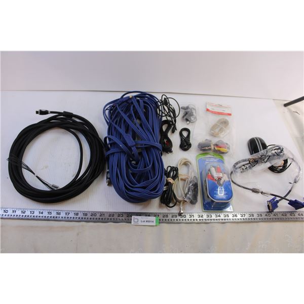 Mouse and extension cord and HDMI cord and VGA cable and varity of RCA cables