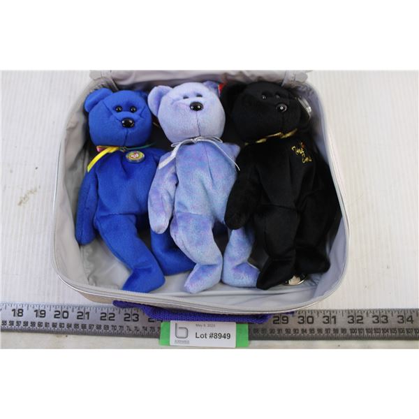 (3) Beanie Babies with case