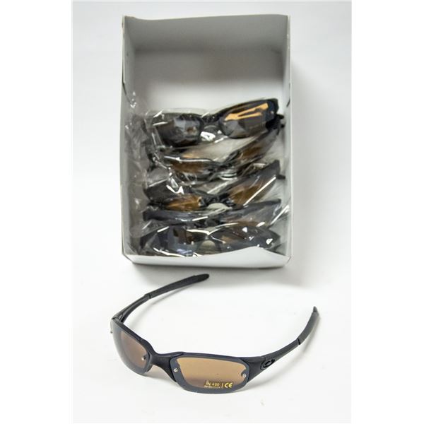 6 PAIRS OF BLACK WITH BRONZE LENS SPORT SUNGLASSES