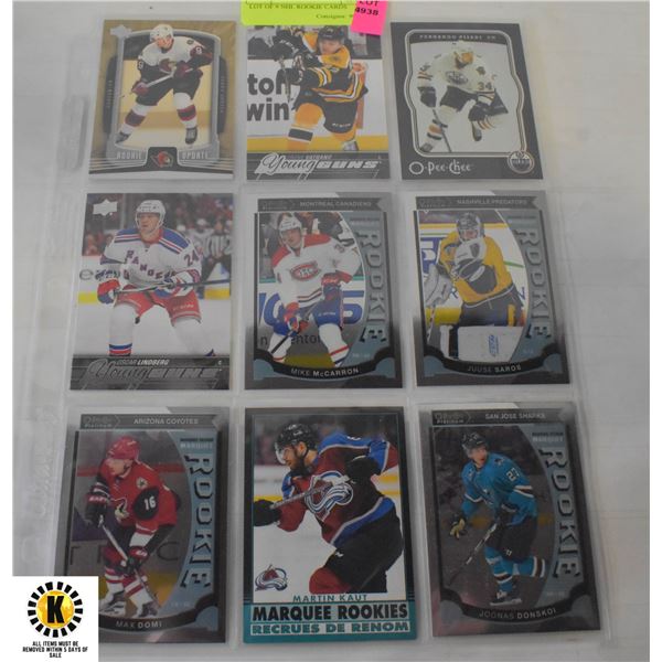 LOT OF 9 NHL ROOKIE CARDS