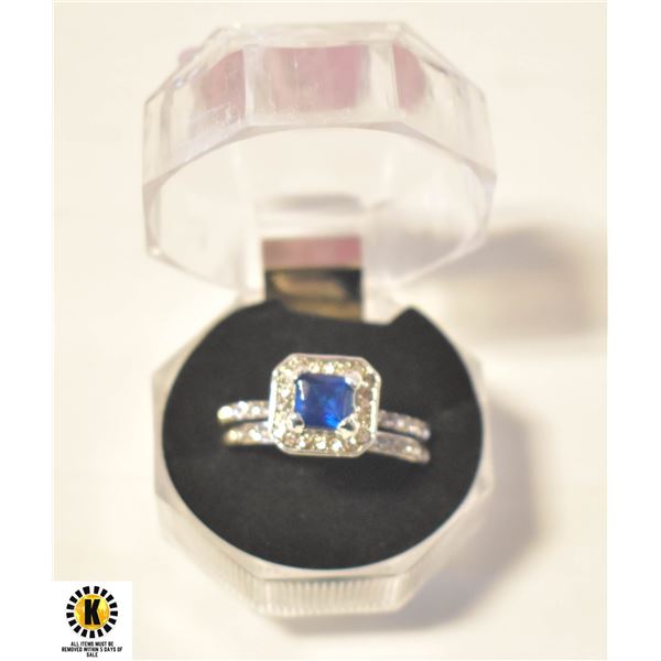 2PC RING SET W/SAPPHIRE COLORED CENTER