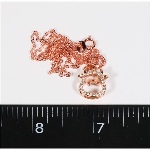 NEW ROSE GOLD TONE RHINESTONE COW PENDANT