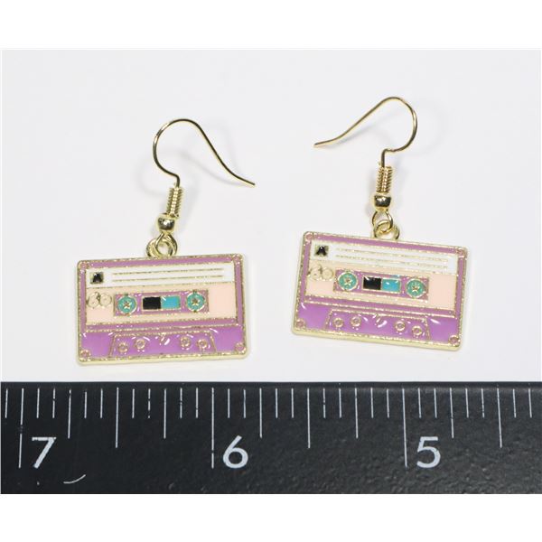 NEW METAL CASSETTE THEME DROP EARRINGS