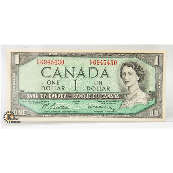 1954 BANK OF CANADA $1 NOTE