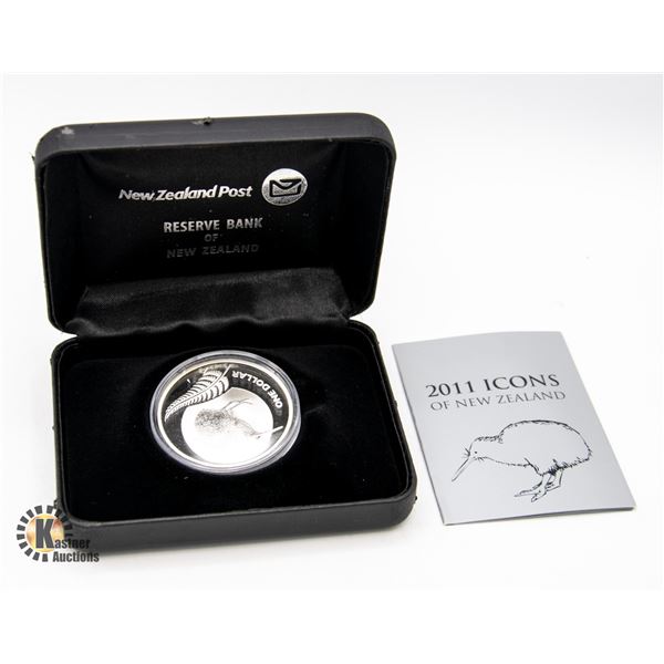 2011 1 OZ FINE SILVER NEW ZEALAND KIWI $1 PROOF