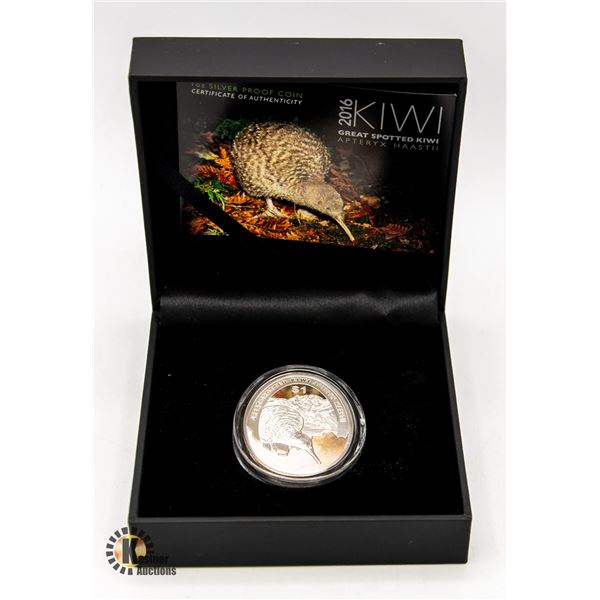 2016 1 OZ FINE SILVER NEW ZEALAND KIWI $1 PROOF