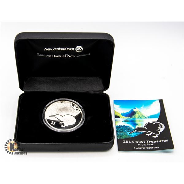 2014 1 OZ FINE SILVER NEW ZEALAND KIWI $1 PROOF