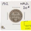 Image 1 : 1912 NEWFOUNDLAND SILVER 20 CENT PIECE