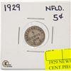 Image 1 : 1929 NEWFOUNDLAND SILVER 5 CENT PIECE
