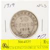 Image 1 : 1919 NFLD KING GEORGE SILVER HALF DOLLAR