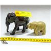 Image 1 : PAIR OF WOOD & STONE CARVED ELEPHANTS