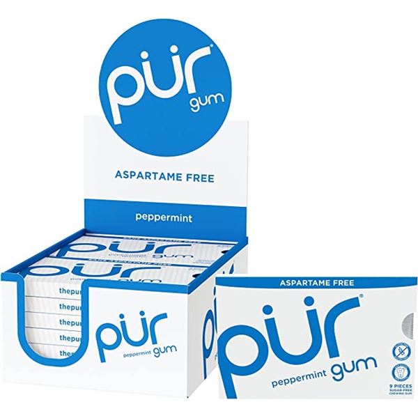 NEW PUR GUM BOX OF 12 PACKS OF PEPPERMINT GUM