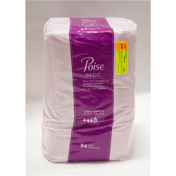 NEW POISE PADS LONG LENGTH 54 PADS PER PACK AT A