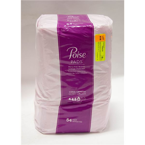 NEW POISE PADS LONG LENGTH 54 PADS PER PACK AT A