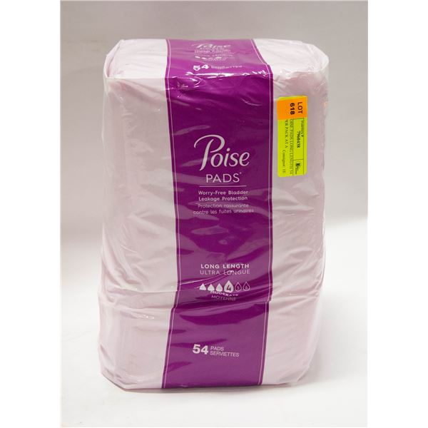 NEW POISE PADS LONG LENGTH 54 PADS PER PACK AT A