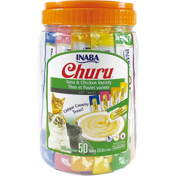 NEW BOX OF 50 TUBES OF CHURU CREAMY CAT TREATS