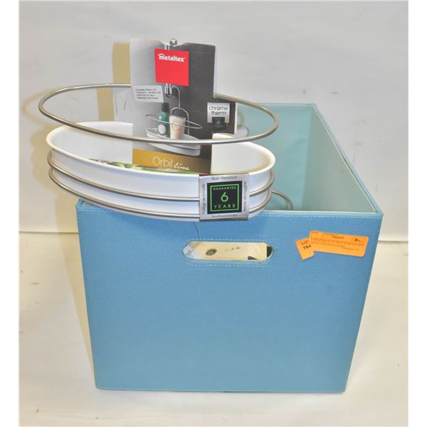 LARGE BLUE STURDY STORAGE BOX WITH 5 SHOWER CADDY