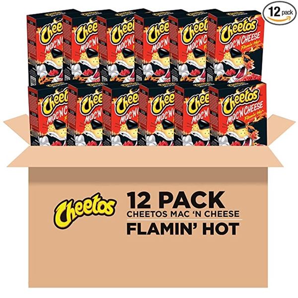 NEW CASE OF 12 CHEETOS FLAMING HOT MAC'N CHEESE