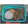 TOTE OF WICKER AND METAL BASKETS