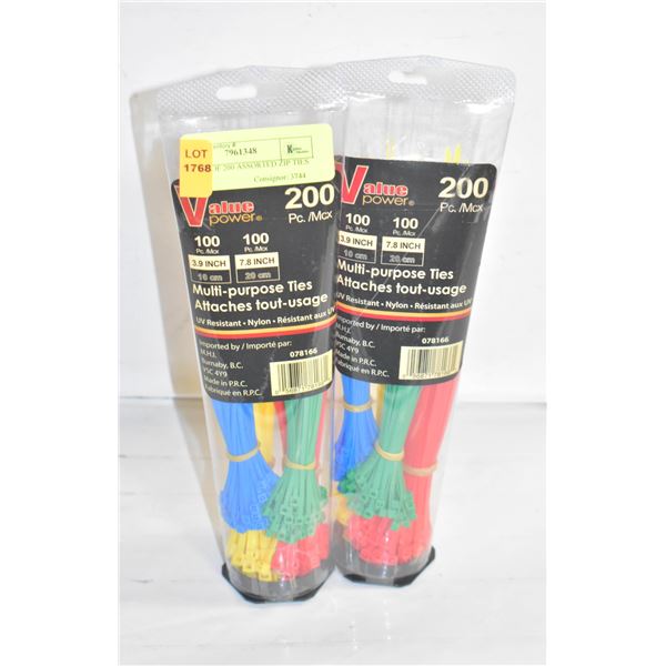 2 PACKS OF 200 ASSORTED ZIP TIES