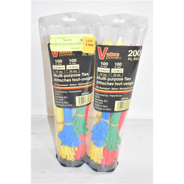 2 PACKS OF 200 ASSORTED ZIP TIES