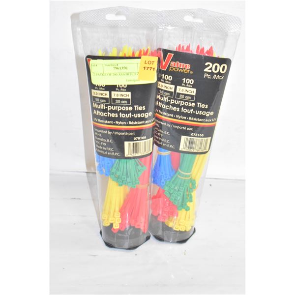 2 PACKS OF 200 ASSORTED ZIP TIES