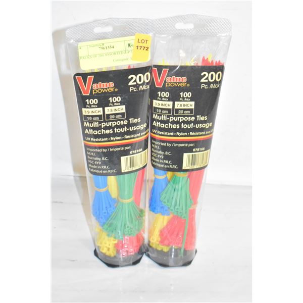 2 PACKS OF 200 ASSORTED ZIP TIES