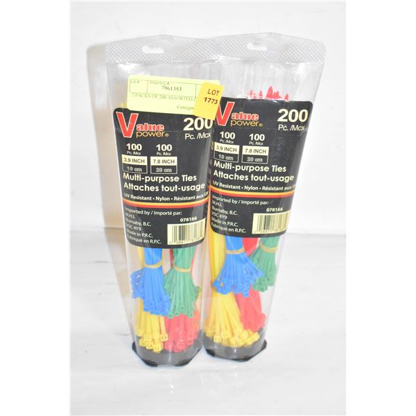 2 PACKS OF 200 ASSORTED ZIP TIES