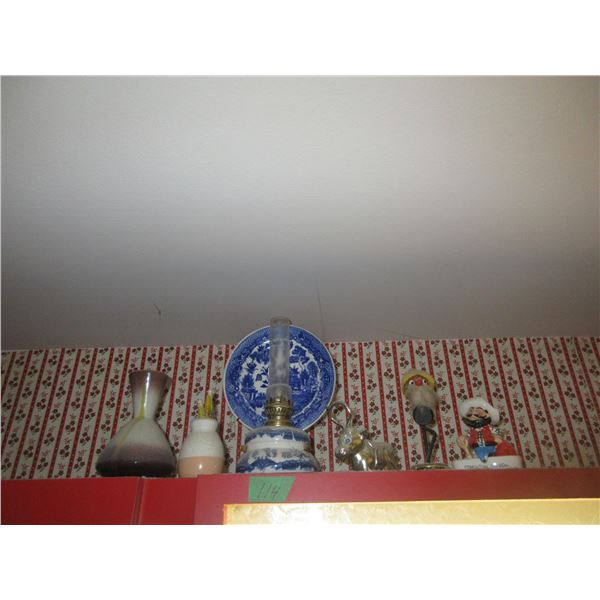 BATHROOM:  2 VASES, DUTCH OIL LAMP, BULL BOTTLE OPENER, 2 ORNAMENTS