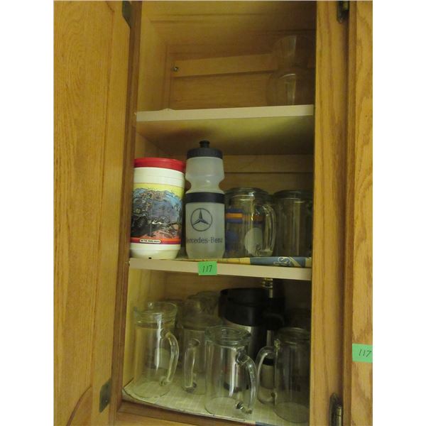 KITCHEN:  GLASSES, MUGS, TUPPERWARE, STIR STICKS, ETC (CONTENTS OF 2 CUPBOARDS)