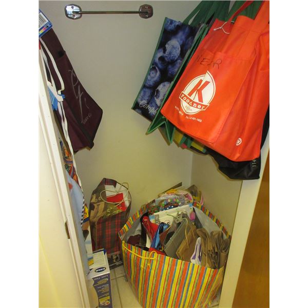 KITCHEN:  SHOPPING BAGS, TUPPERWARE, THERMOS, FOOT MASSAGER, ETC (CONTENTS OF CLOSET)