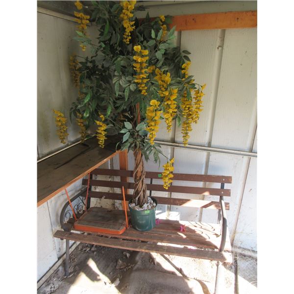 SHED ARTIFICIAL TREE, GARDEN BENCH, STOOL