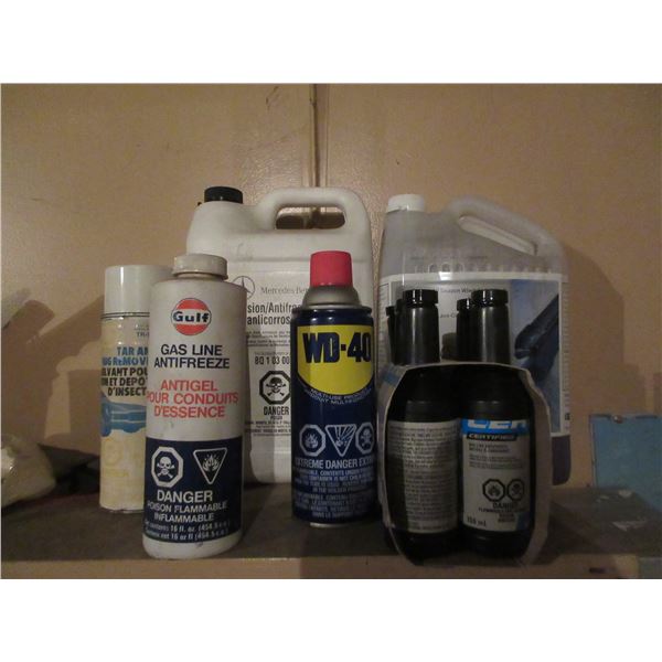 GARAGE GASLINE ANTIFREEZE, WD40, TAR REMOVER, ETC
