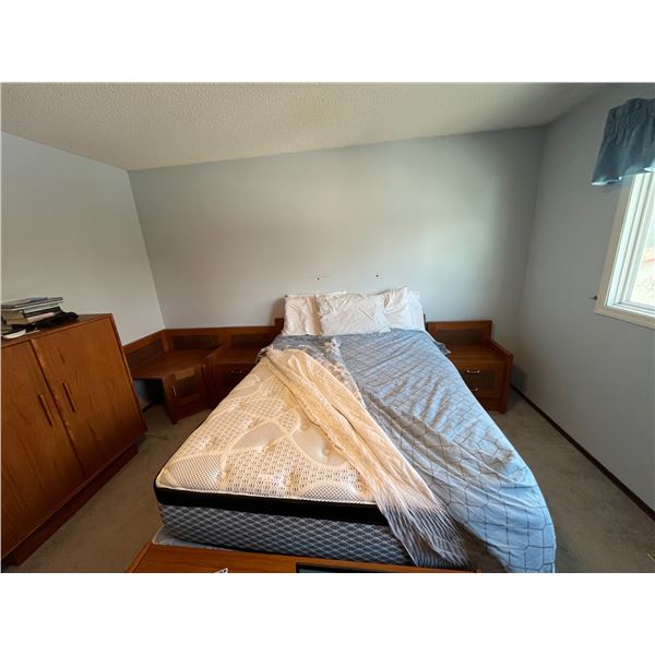 Double Mattress & Box Spring with Metal Rails, Wooden Head Board and Matching Side Tables