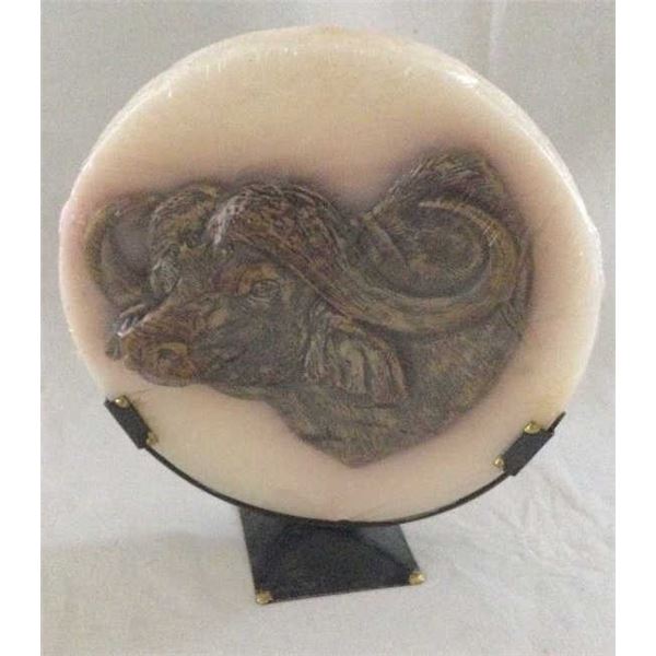 CAPE BUFFALO CANDLE WITH METAL STAND AND SMALL CANDLE WITH CAPE