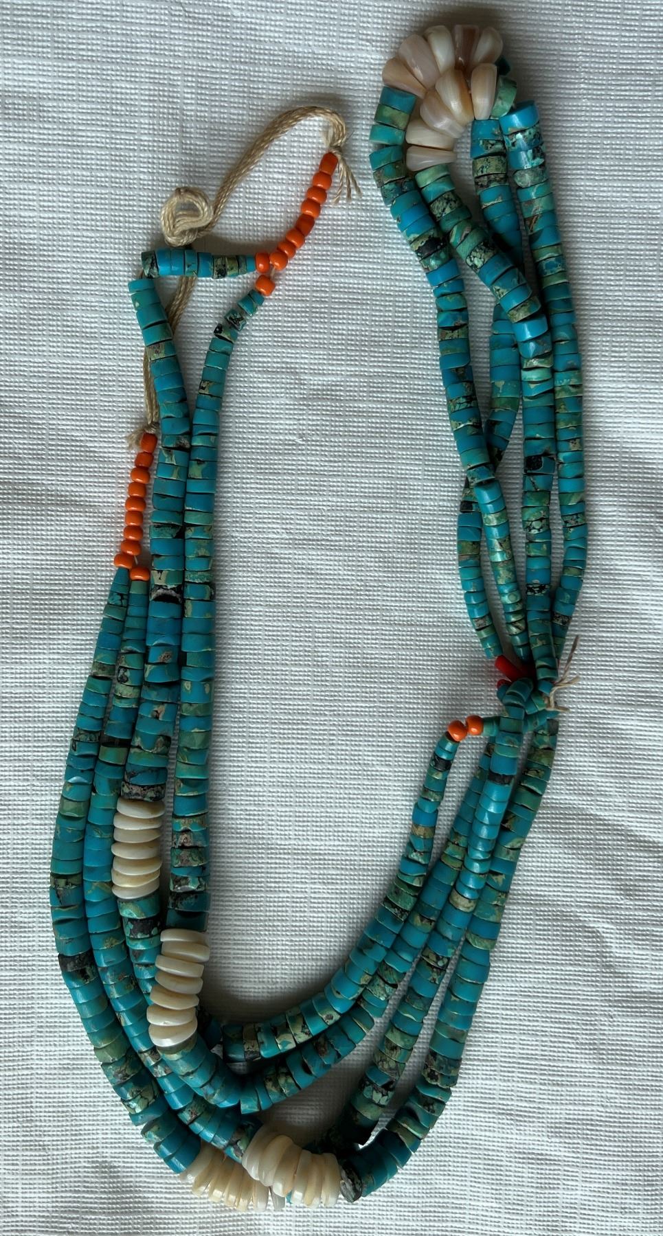 TURQUOISE, CORAL & SEASHELLS TIED STRING